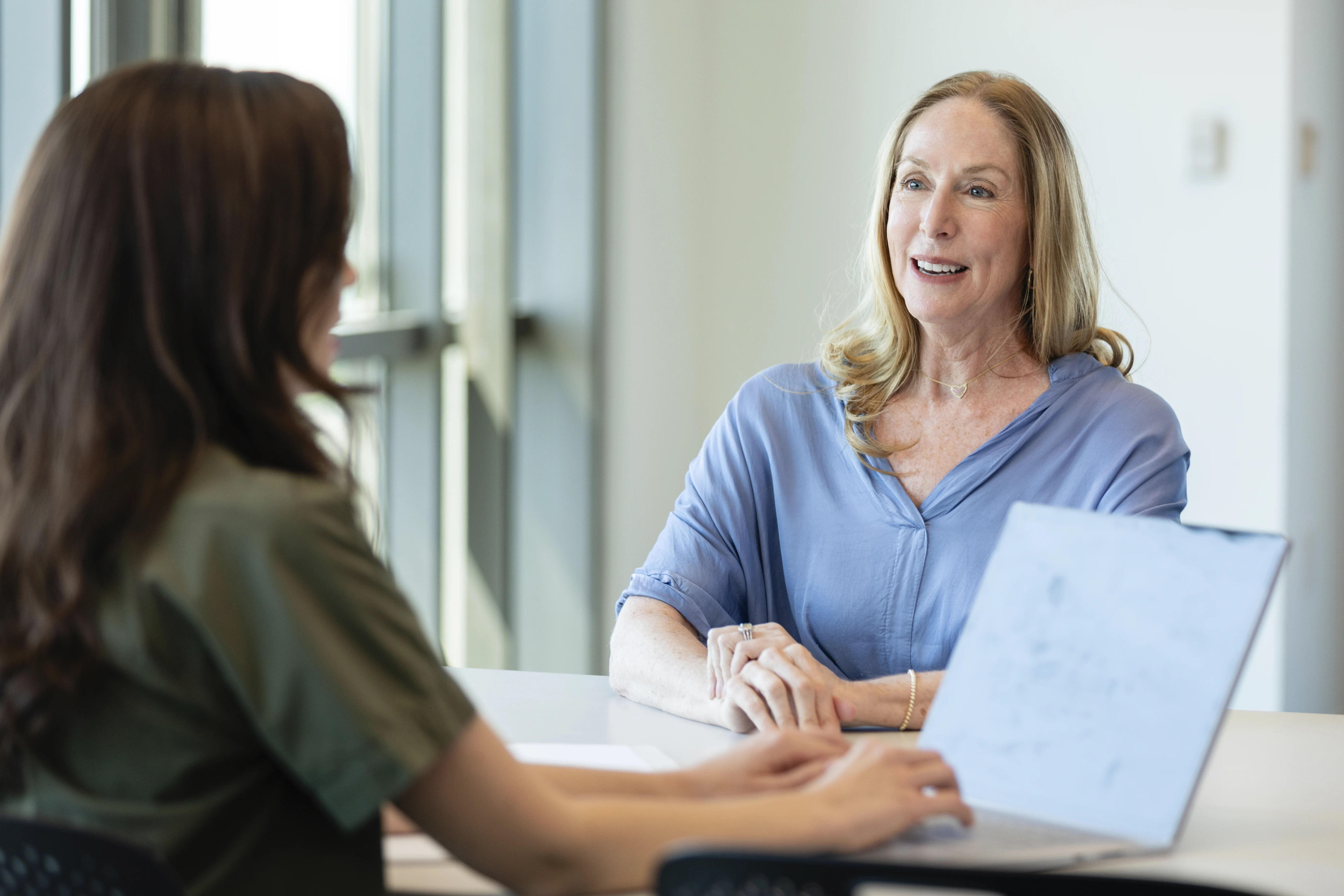 Two people having a discussion